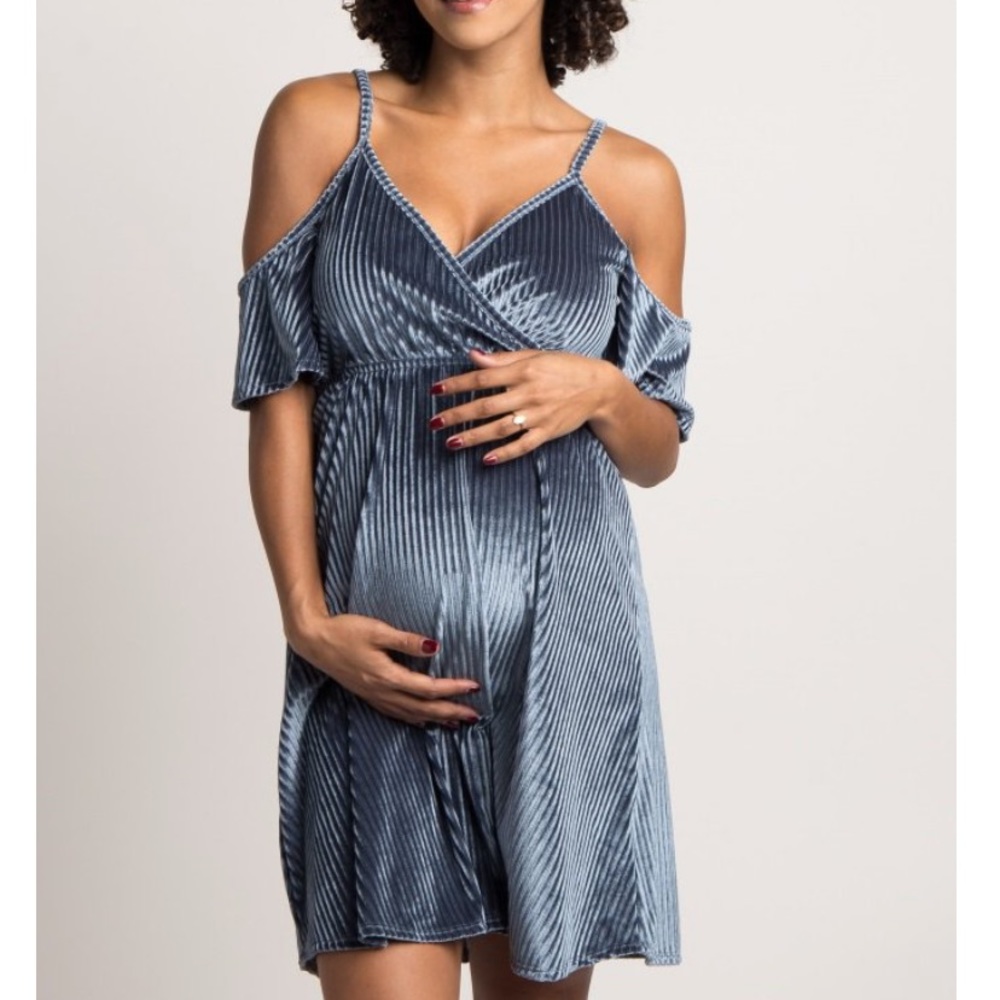 Cold Shoulder Velvet Maternity Dress